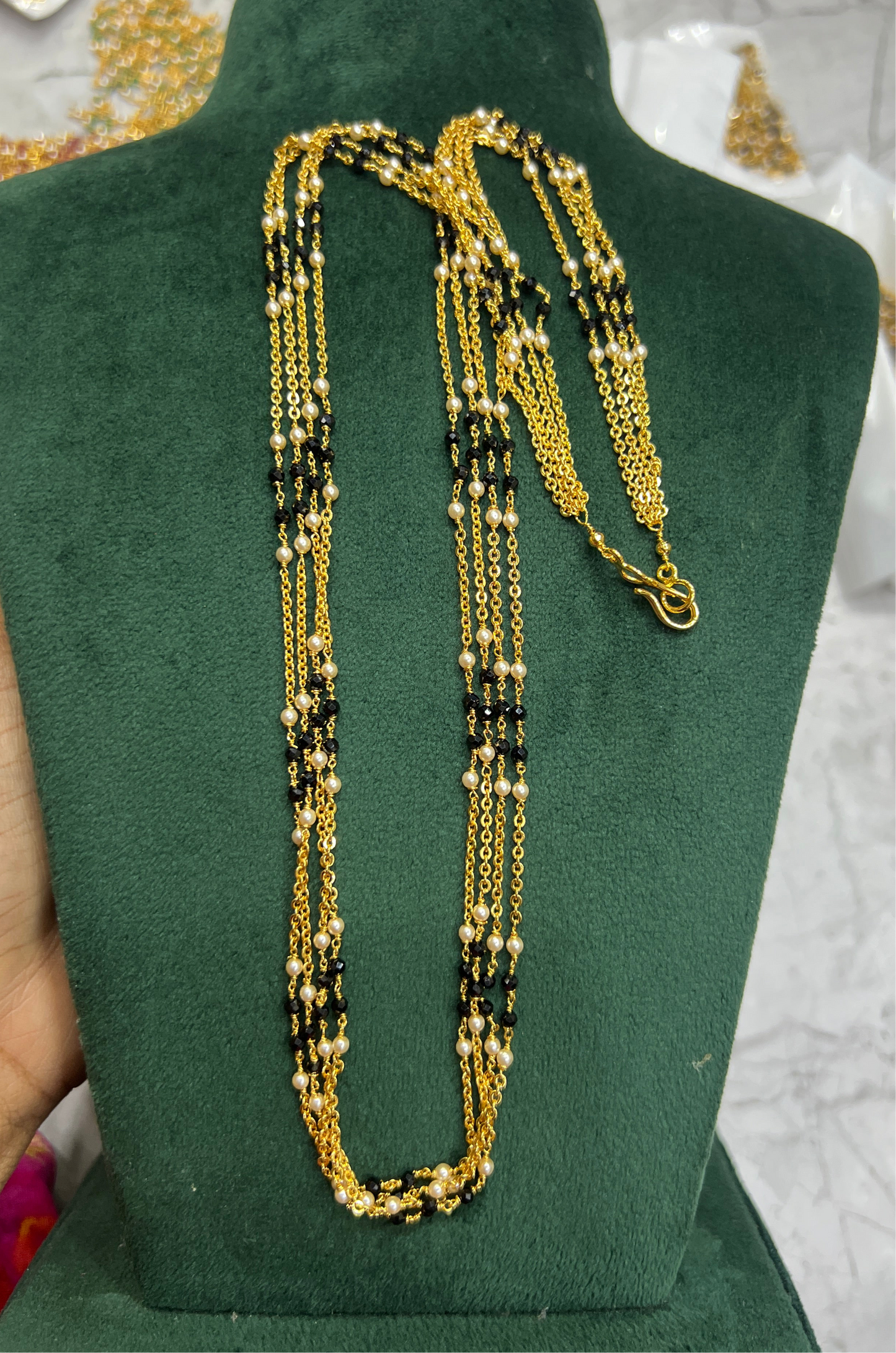 Black nd pearls chandra haram length 24 inches