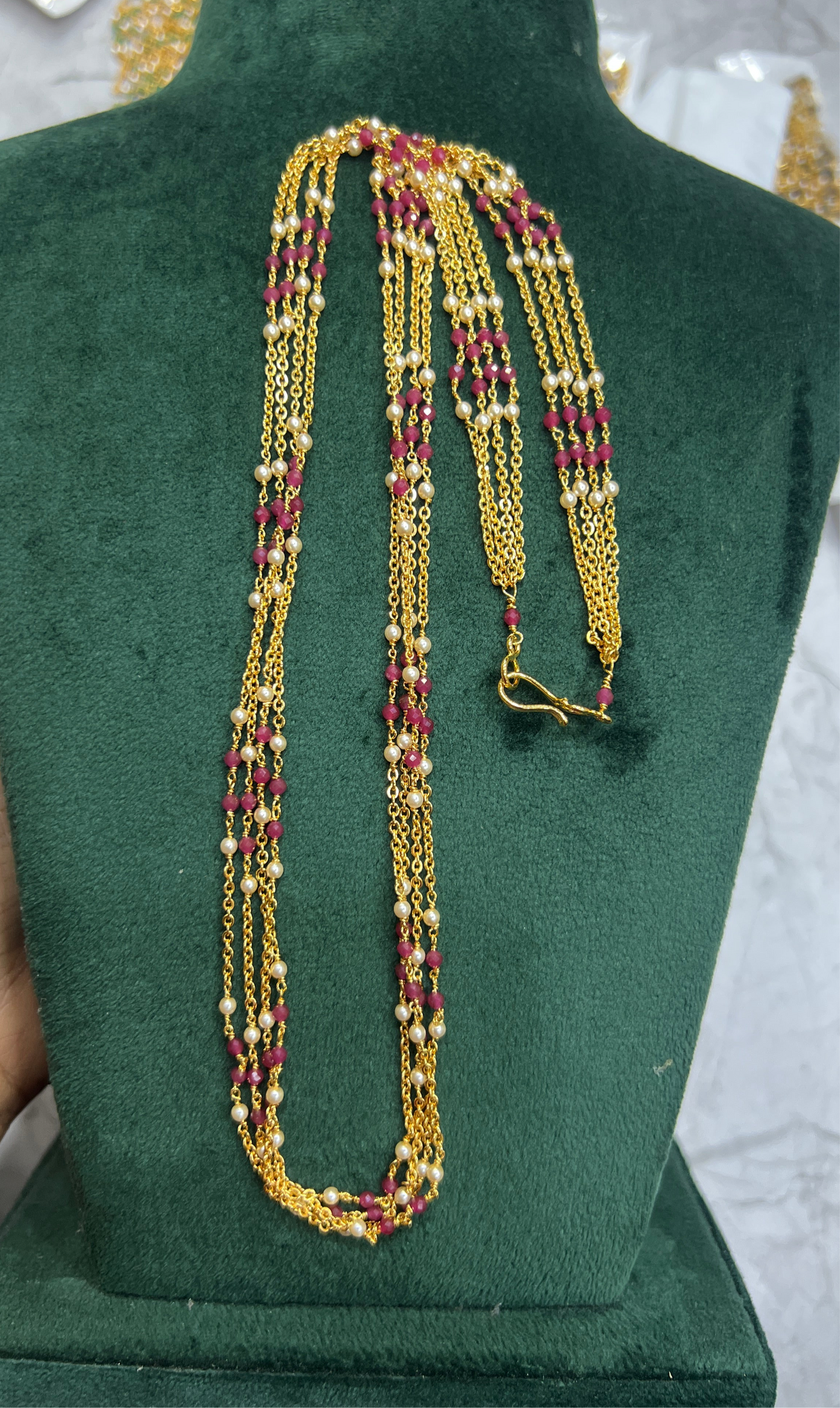 Rubies nd pearls chandraharam 4 lines length 24 inches