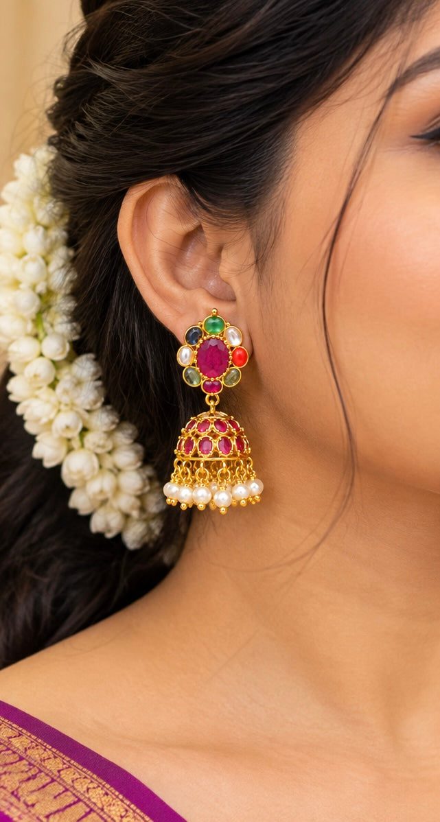 Royal Ruby & Multicolor Stone Designer Jhumkas ❤️😍