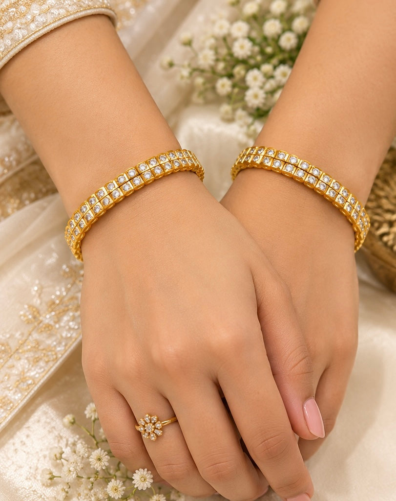 Royal Gold-Plated CZ Stone Bangles – Set of 2 🥰✨😇
