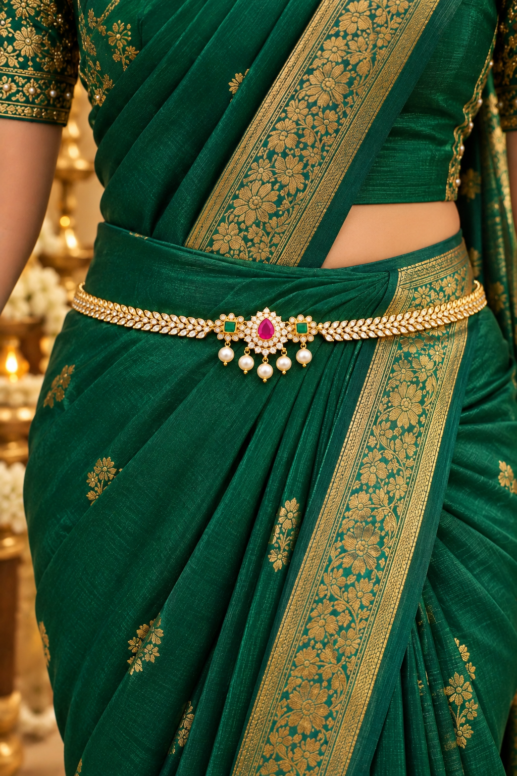 Royal Pink & Green Stone CZ Designer hip chain ❤️😍