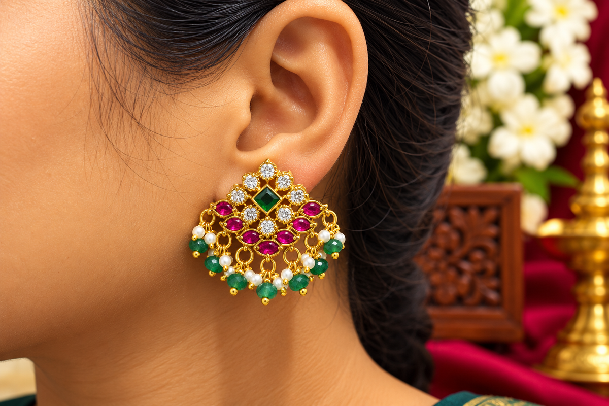Elegant Emerald Floral Stone Earring 😇😍