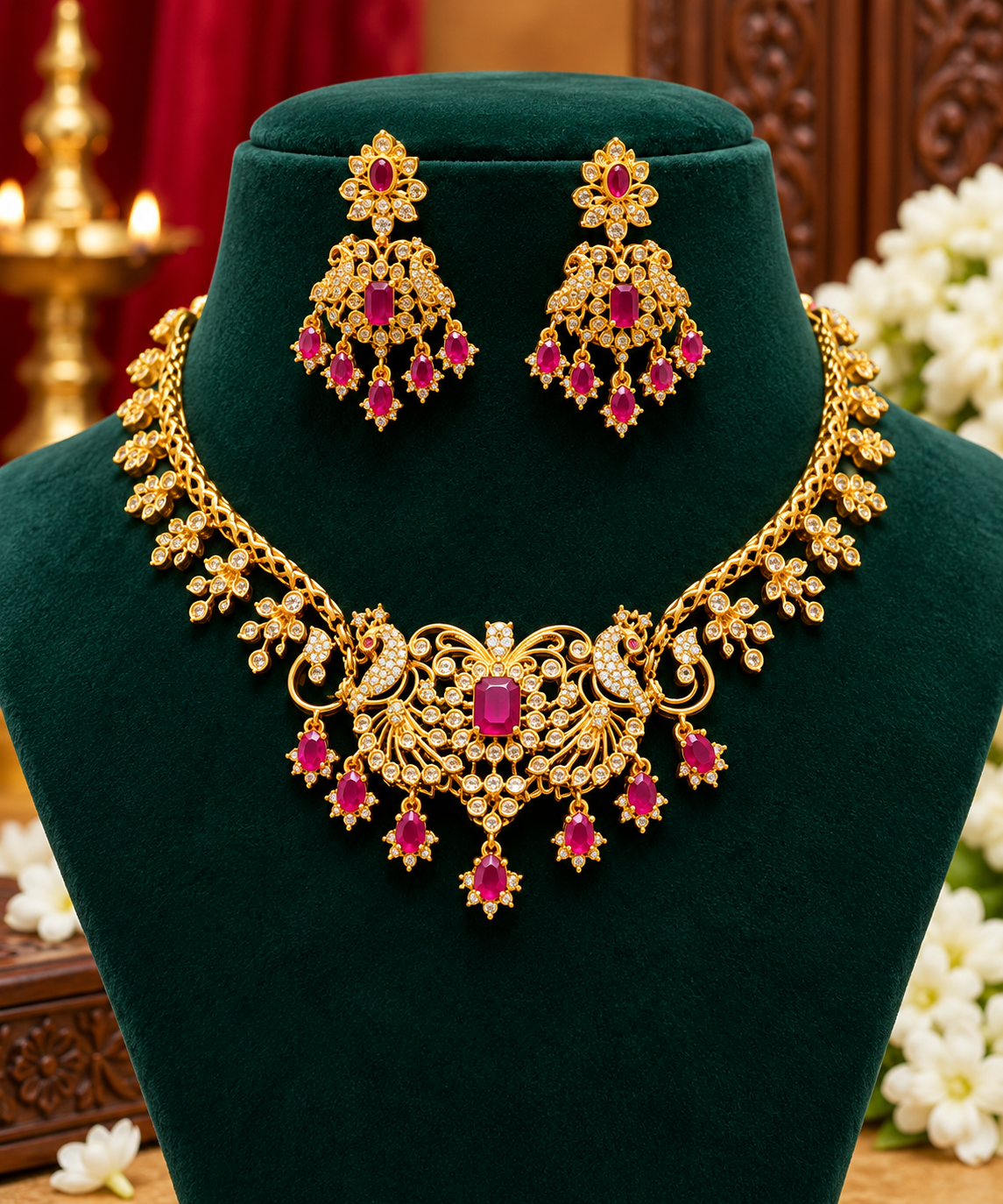 Elegant Emerald Ruby Necklace & Earring Set 😇🥳