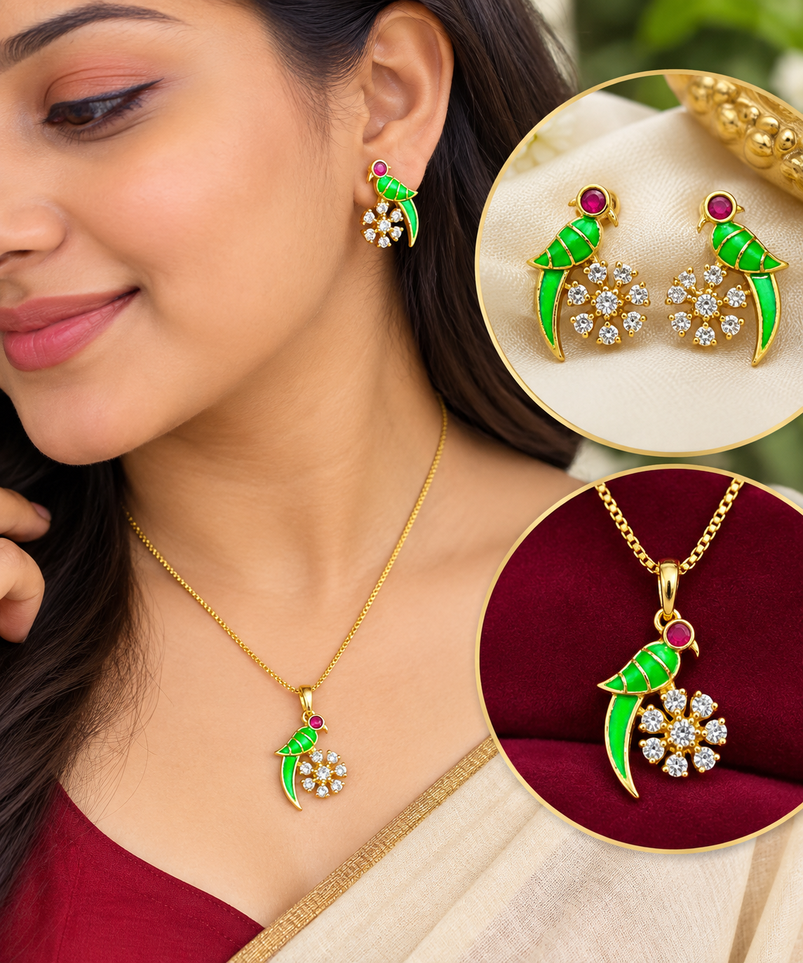 🤩Stylish and simple parrot locket with earrings 🧿🥰