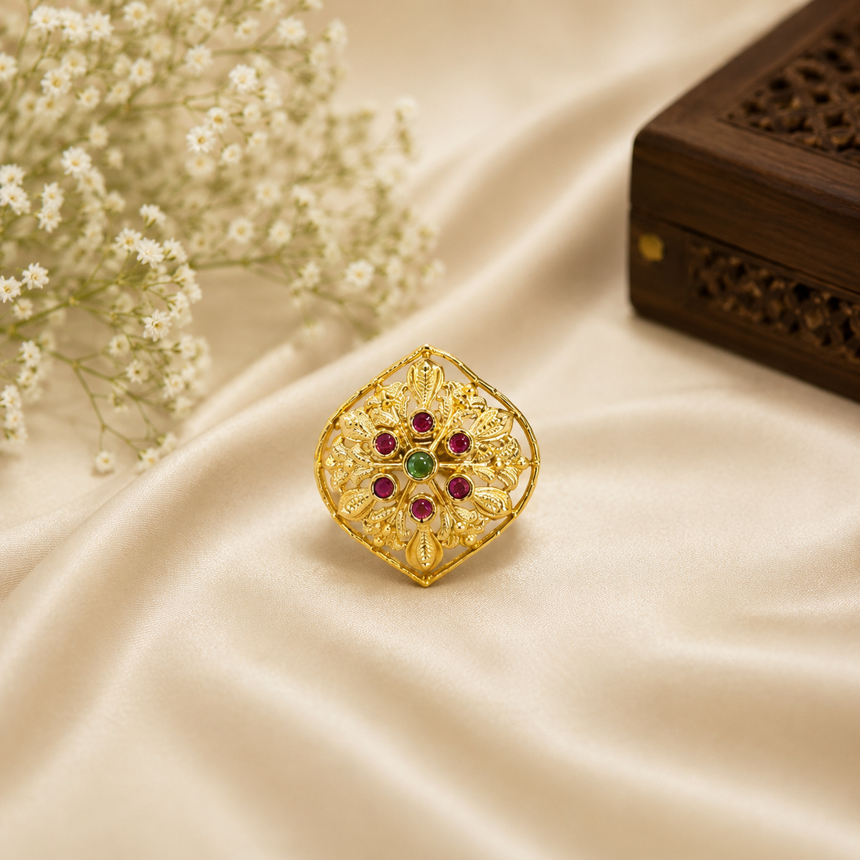 ✨Traditional Floral Gold Finish Ring đŸ’“