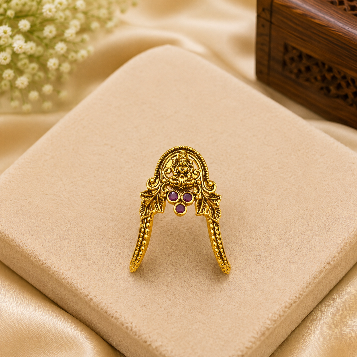 Temple locket cocktail finger ring