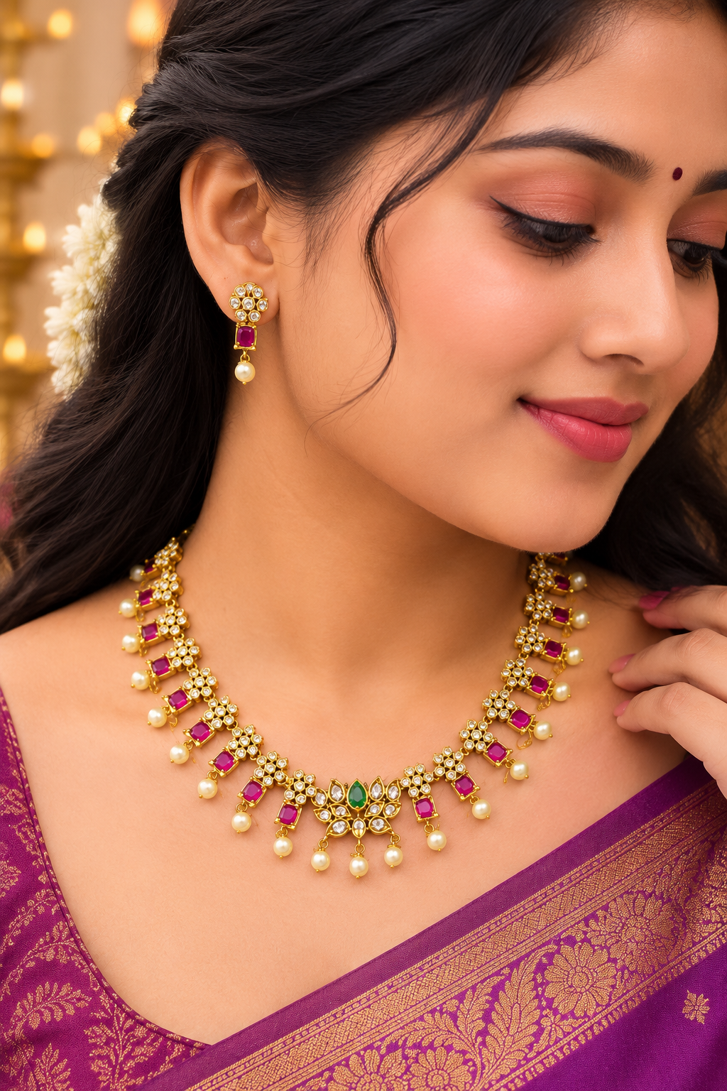 Beautiful lotus with ruby stone neck set😍✨🥰