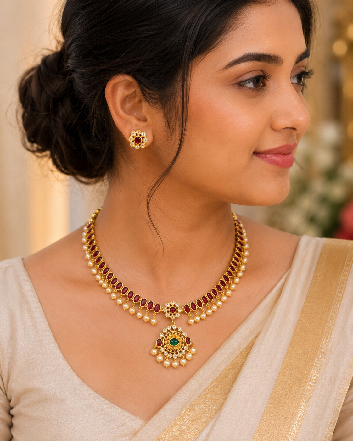 Royal Ruby Pearl Choker Necklace Set πβ‘οΈ