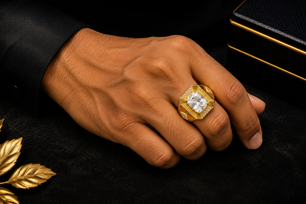 Men’s Premium Diamond Gold Statement Ring 💓⚡️🤗