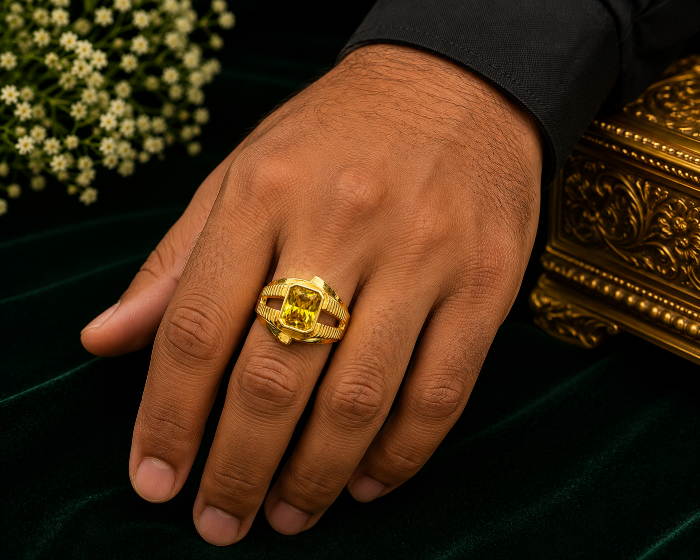 Classic Menβs Gold Ring with Yellow Stone ππ«Άπ