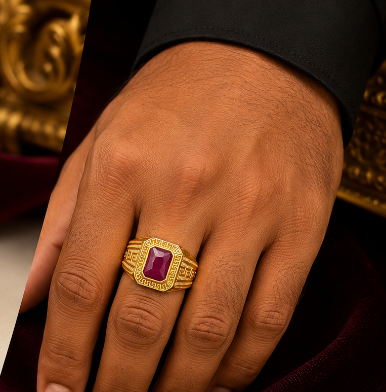 Bold & Timeless Men’s Ruby Gold Ring” 😇💘✨