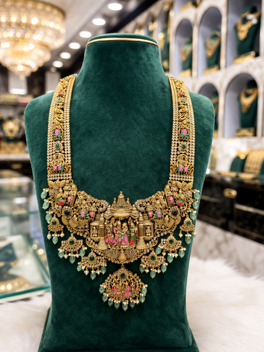 “Grand Seetharama Kalyanam Temple Haram Set with Earrings”
