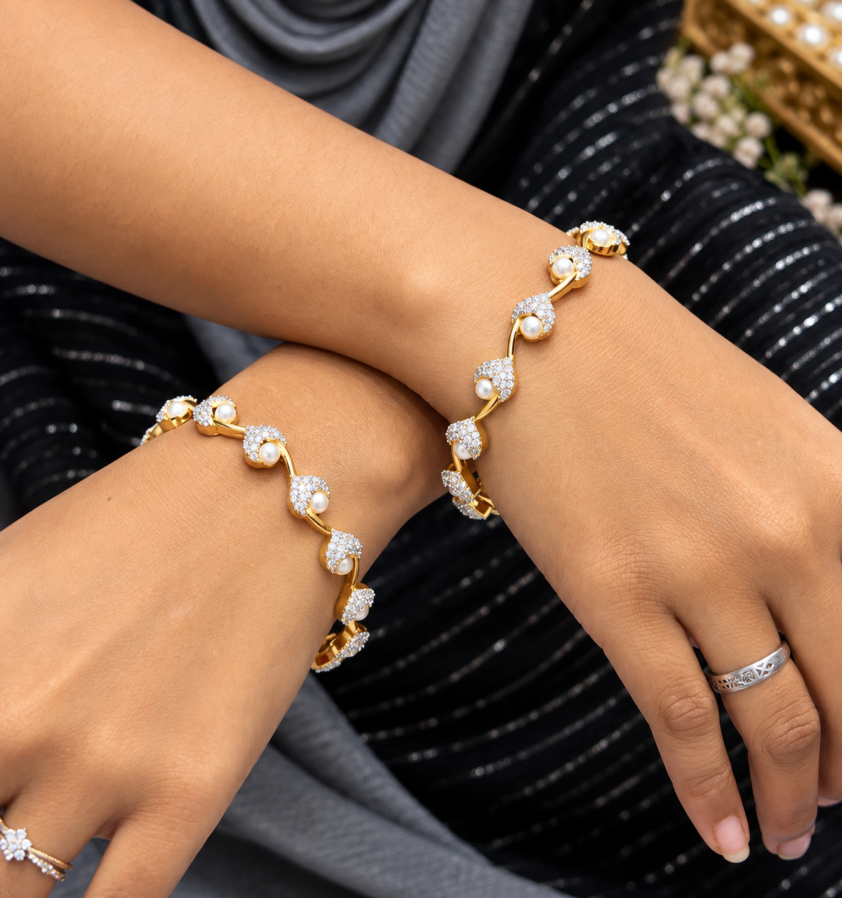 ✨ Pearl & Diamond Elegance Bangals 🥰