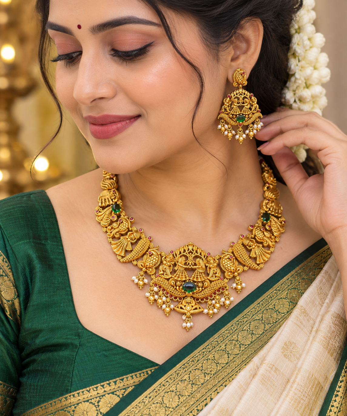 Traditional Temple Jewellery Necklace Set with Matching Earrings 😍🥰