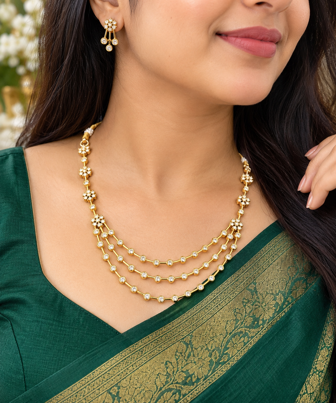 Elegant Triple-Layer CZ Necklace Set with Matching Earrings π«Άπ