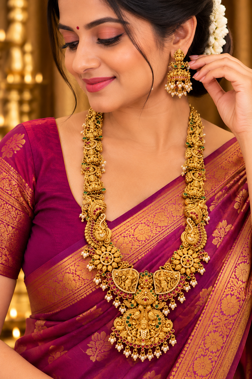 Royal Nakshi Lakshmi Devi Long Haram – Premium Temple Design ✨