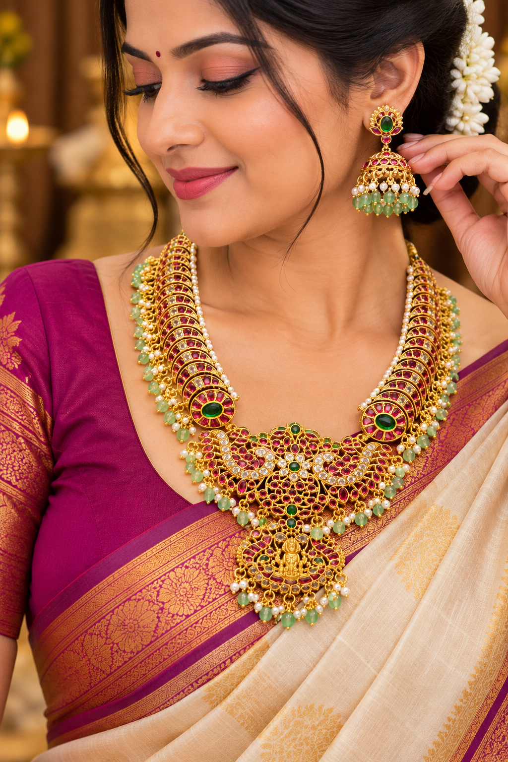 Elegant Ruby & Emerald Long necklace – Premium Traditional Temple Design ✨