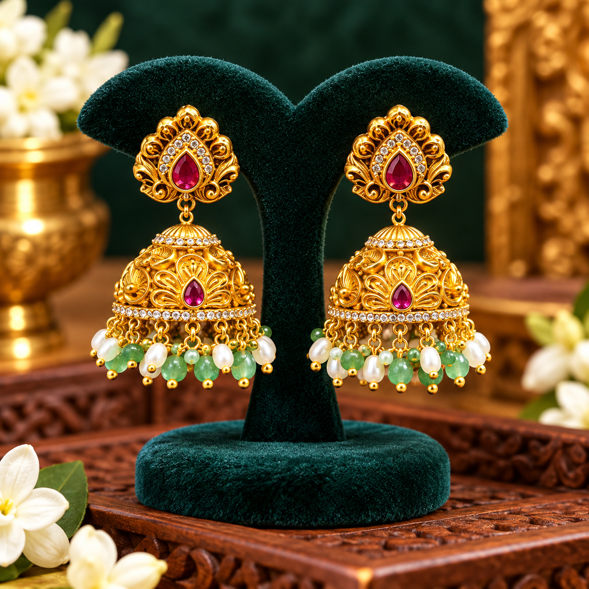 Royal Stone Jhumka Earrings 🥰😇