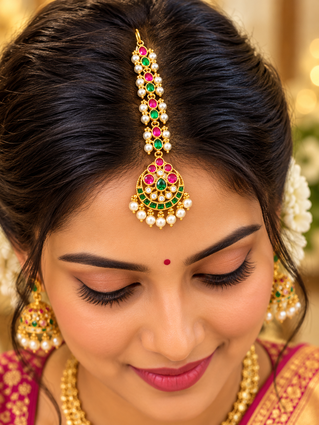 Royal Kemp Stone Pearl Drop Maang Tikka ✨💝💕