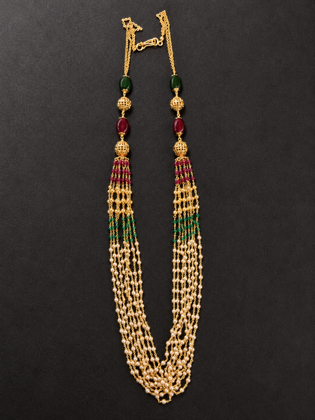 Australian Pearl, Ruby & Emerald Handmade Gold Beaded Necklace ✨22inch