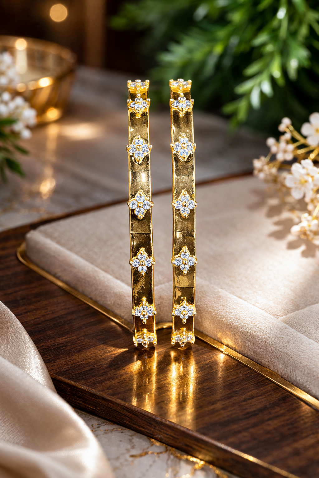 Golden Bloom Diamond Bangles