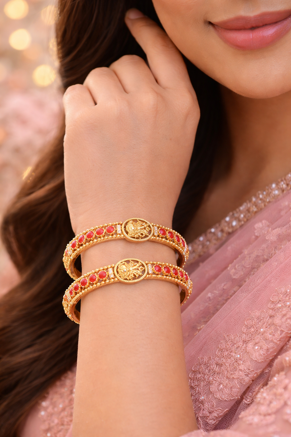Coral lakshmi bangles