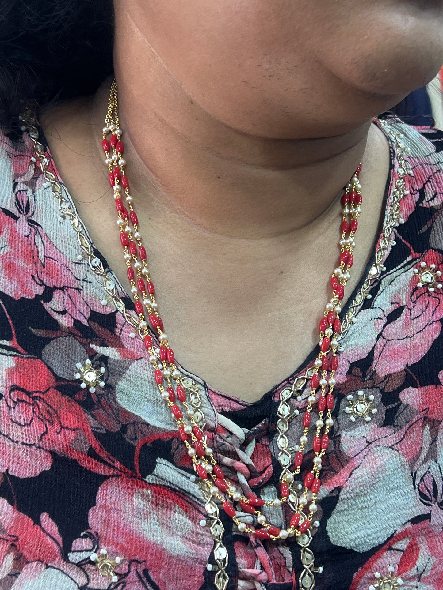 Elegant Red Coral Pearl Mala 🌸