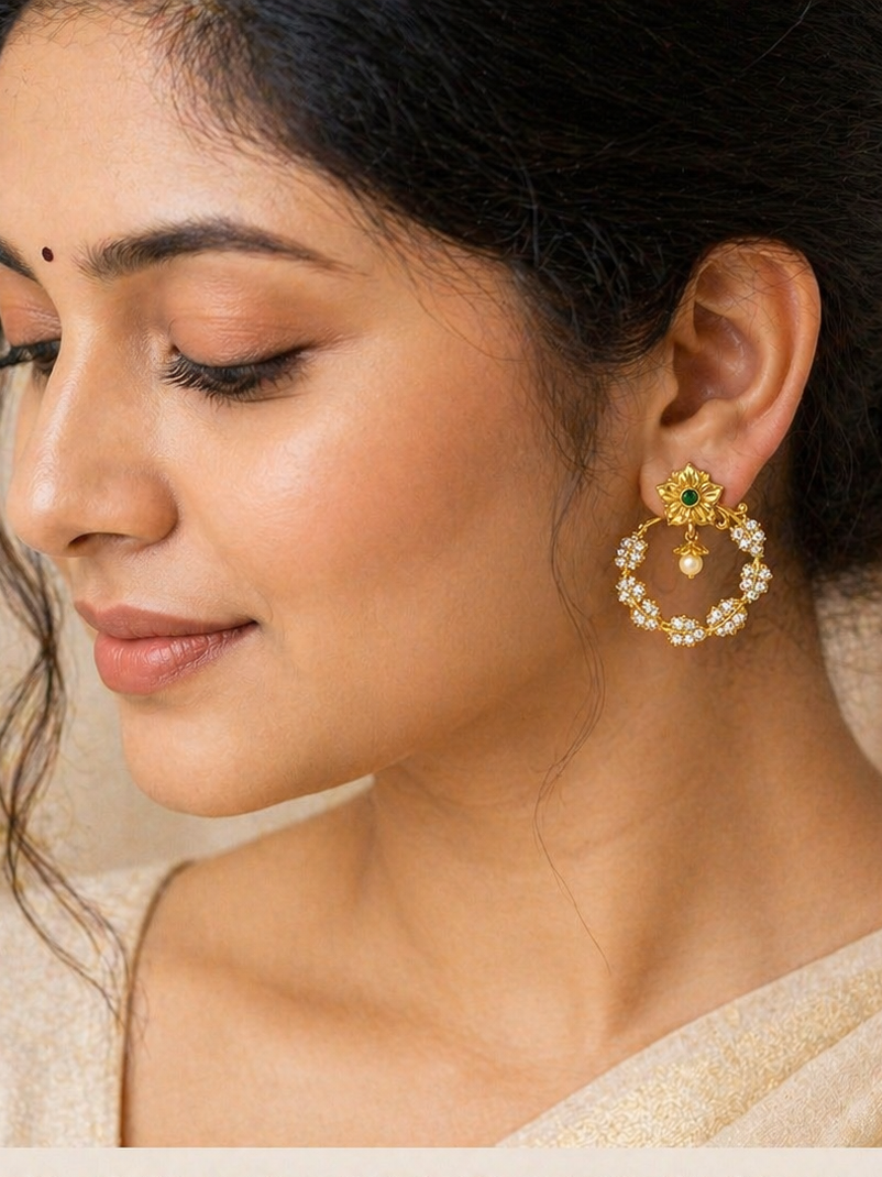 Green Stone Floral Earrings – Classic Look”