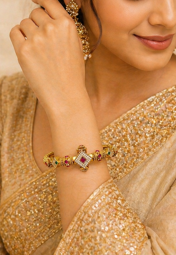 Elegant Gold Plated Stone Bangle