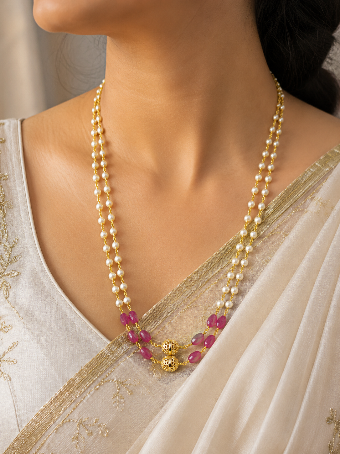 ✨ Elegant Pearl Ruby Chain handmade jewelry