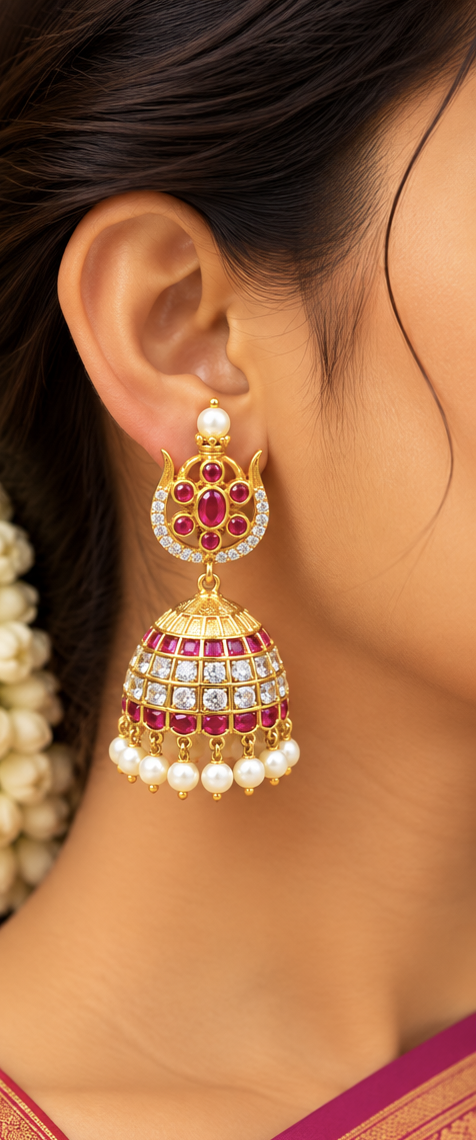 Premium Ruby Kundan style Jhumka Earrings ✨