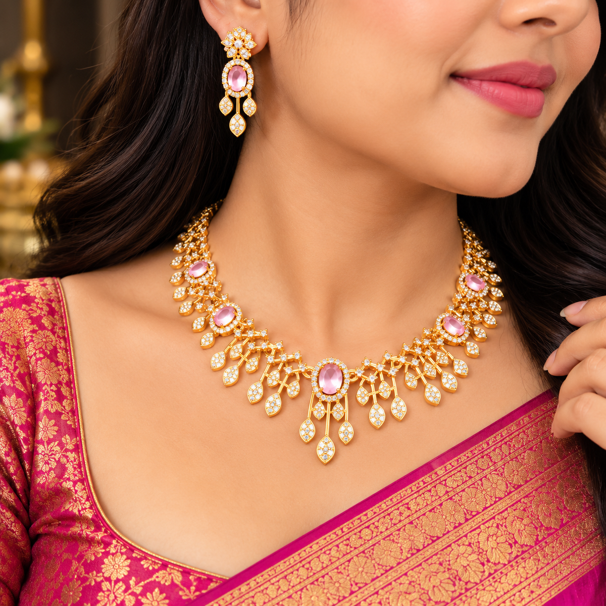 Royal Designer Necklace Set with Matching Earrings – Multiple Colour Options 👑