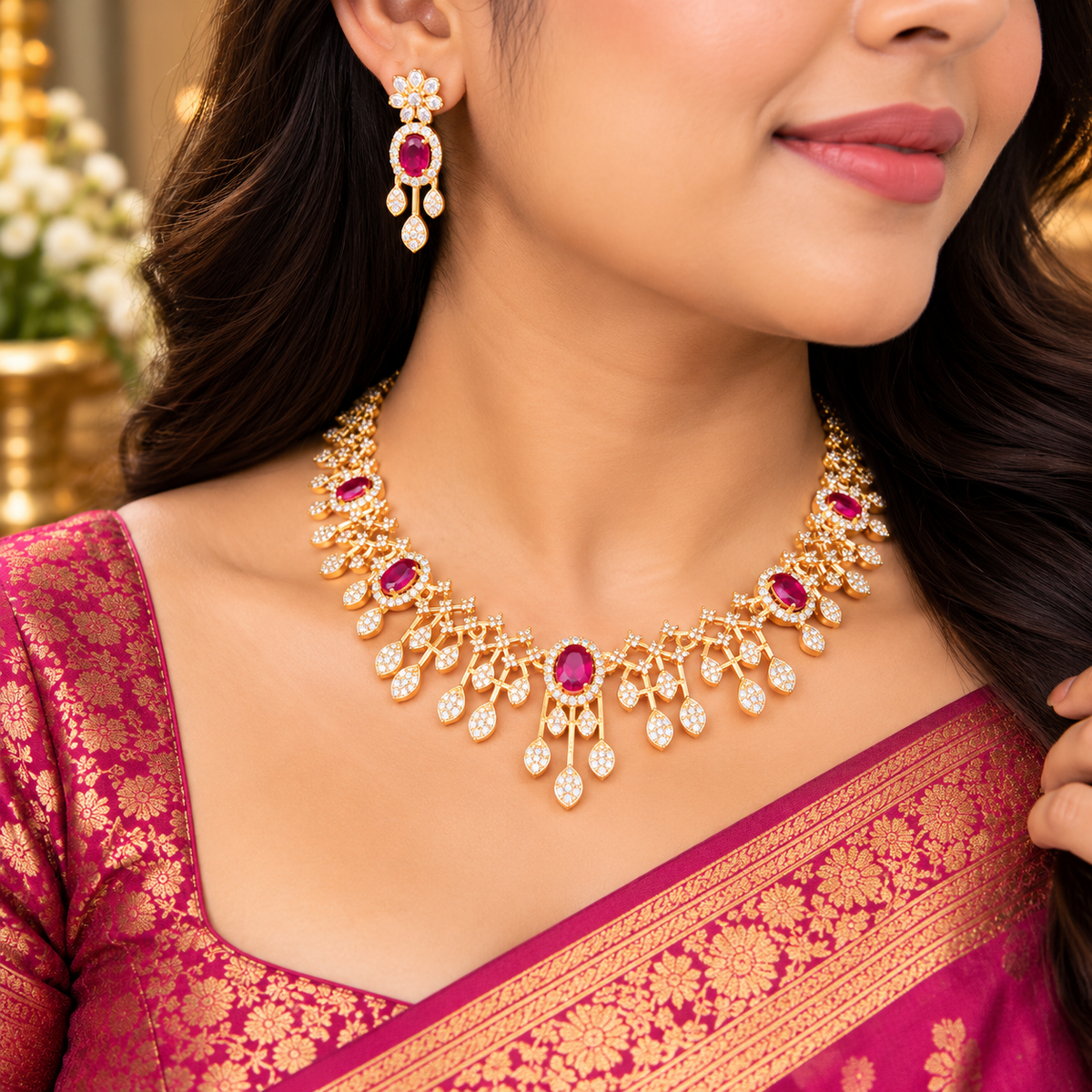 Royal Designer Necklace Set with Matching Earrings – Multiple Colour Options 👑