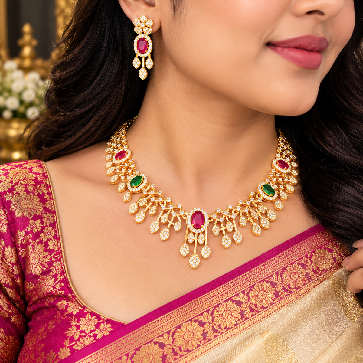Royal Designer Necklace Set with Matching Earrings – Multiple Colour Options 👑