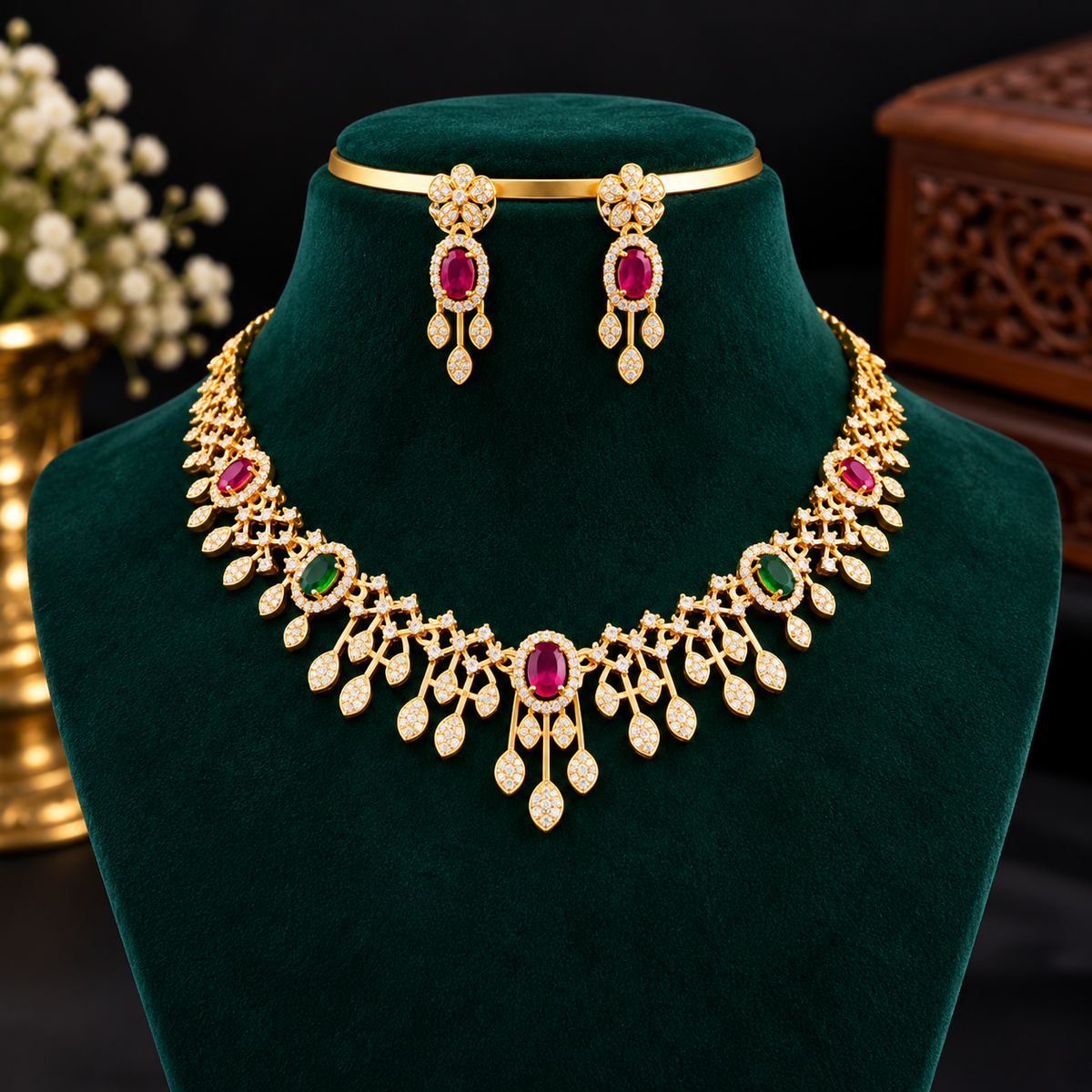 Royal Designer Necklace Set with Matching Earrings – Multiple Colour Options 👑
