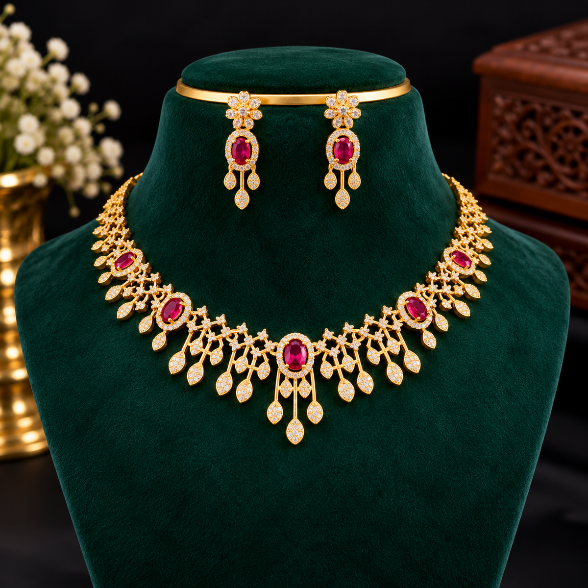 Royal Designer Necklace Set with Matching Earrings – Multiple Colour Options 👑