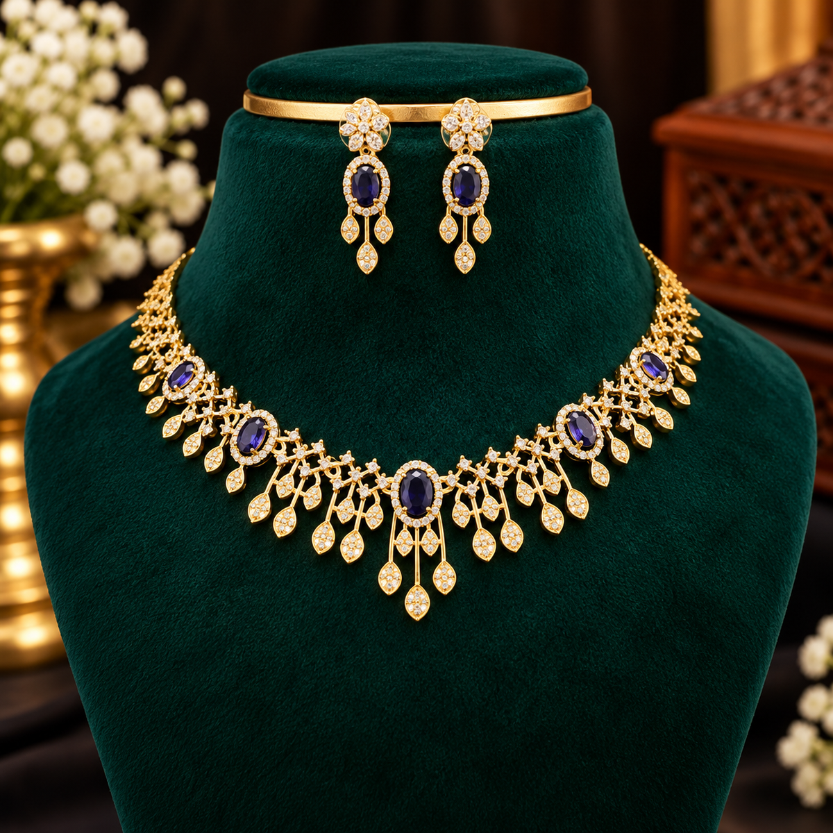 Royal Designer Necklace Set with Matching Earrings – Multiple Colour Options 👑