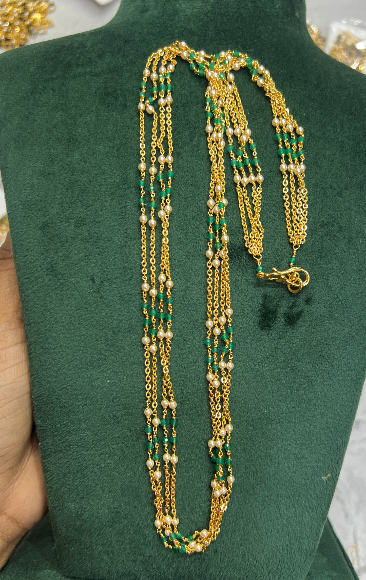 Emerald’s and pearls chandra haram length 24 inches