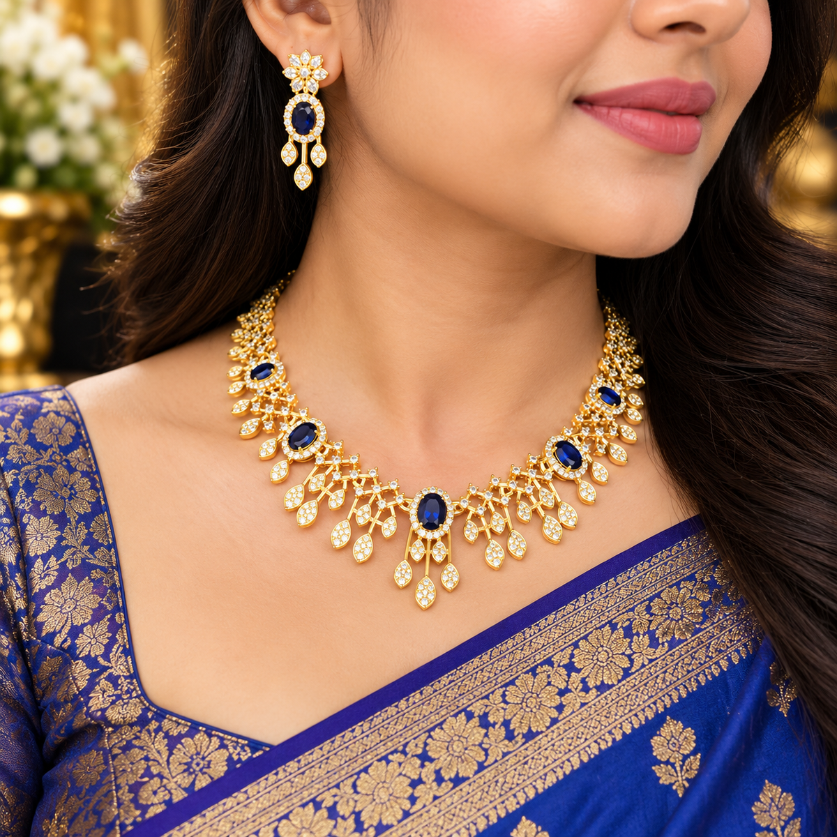Royal Designer Necklace Set with Matching Earrings – Multiple Colour Options 👑