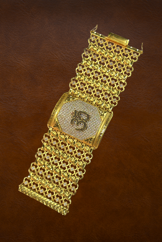 Royal Om Crest Men’s Gold-Finish Statement Bracelet