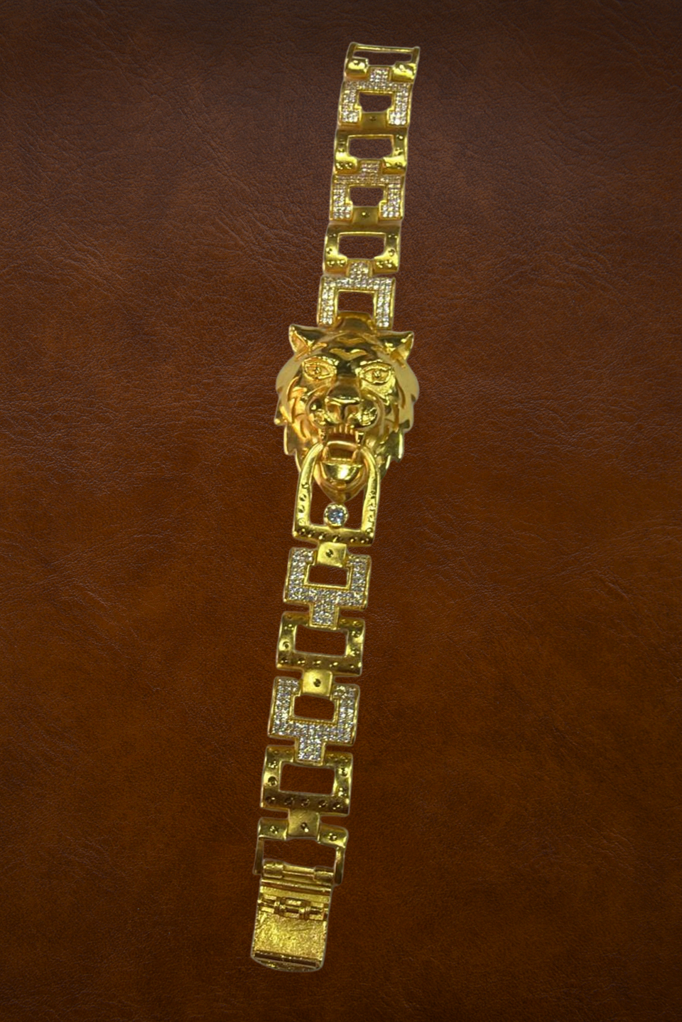 Imperial Lion Head Men’s Gold-Finish Power Bracelet