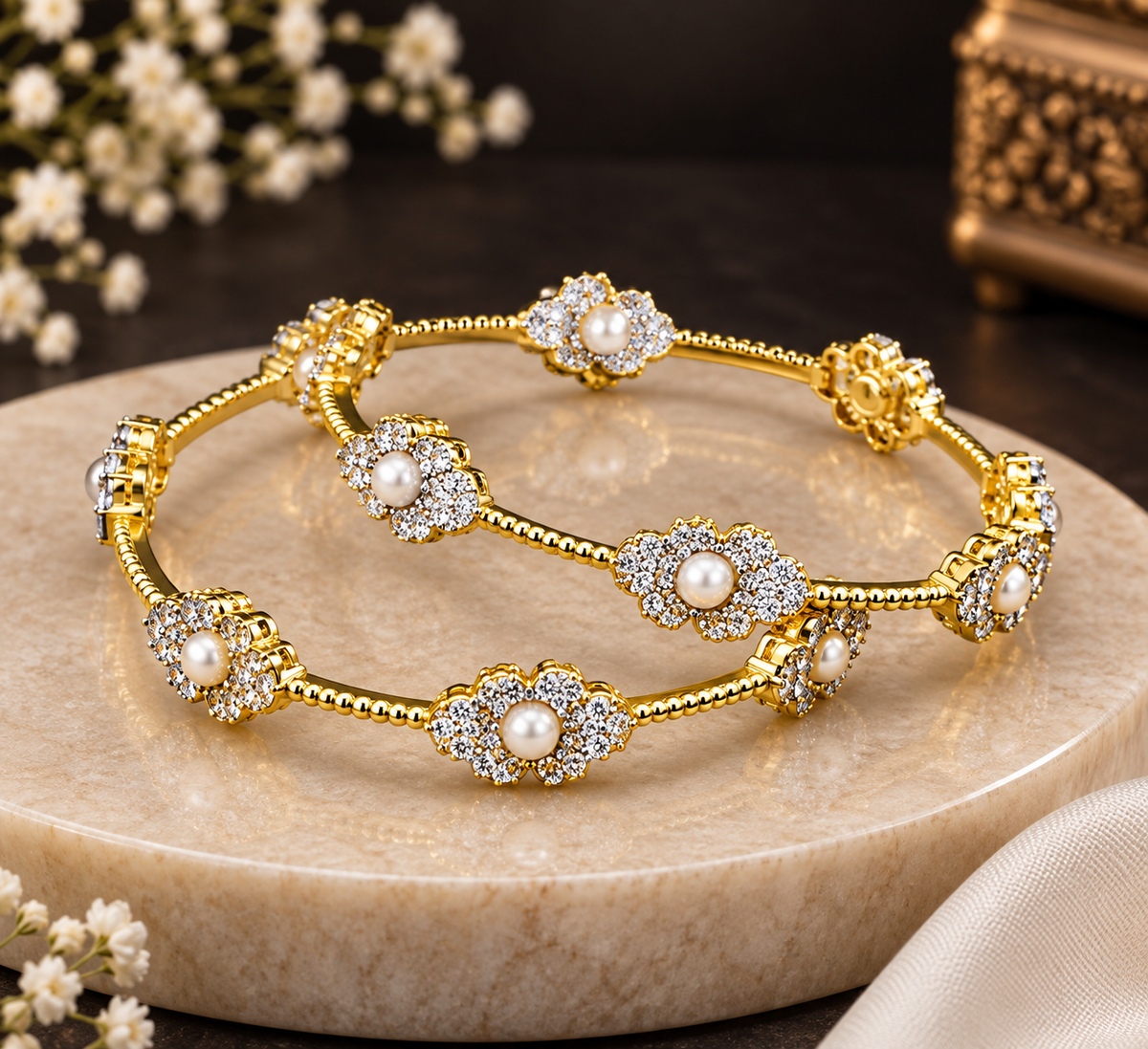 ✨ Pearl Floral Diamond Bangles ✨