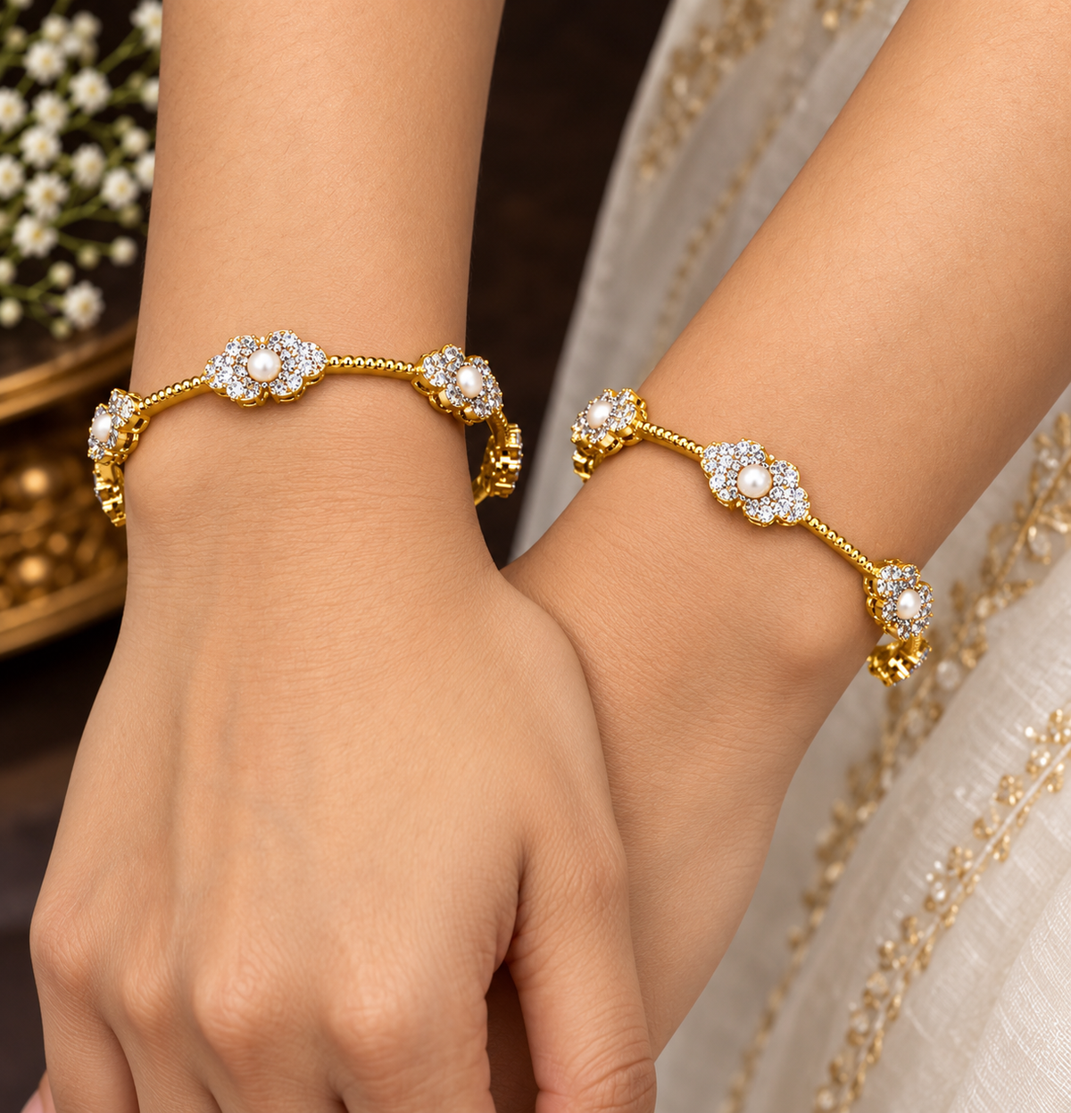 ✨ Pearl Floral Diamond Bangles ✨