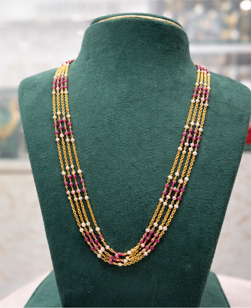 Rubies nd pearls chandraharam  4 lines length 24 inches