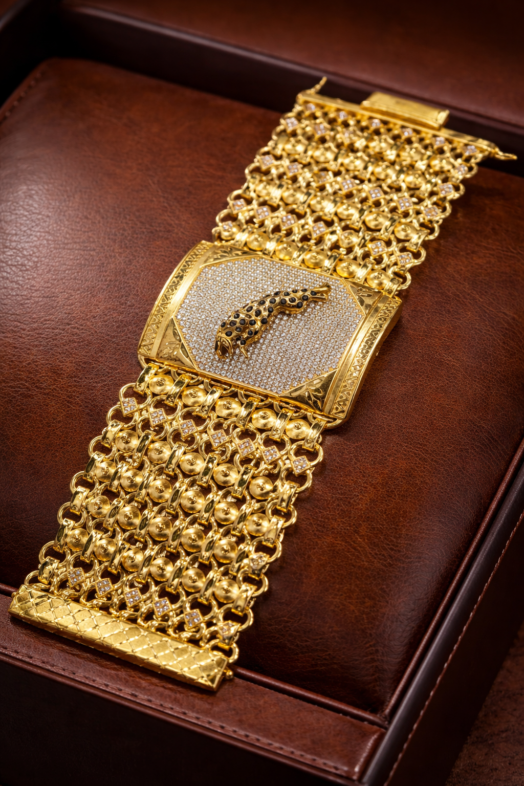 Regal Panther Gold-Tone Men’s Statement Bracelet