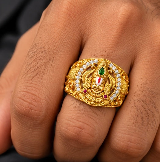 Premium Lord Venkateswara Temple Design Men’s Gold Ring 🥰❤️