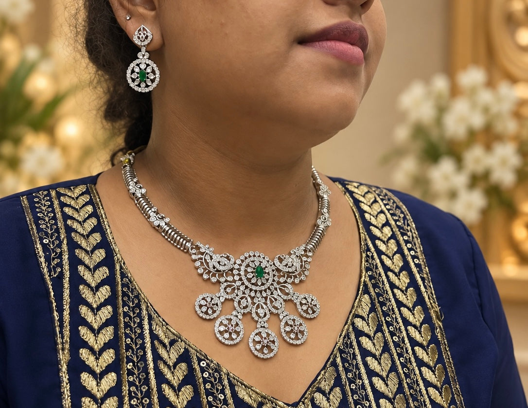 Premium Diamond Finish Accented Statement Necklace Set 💎