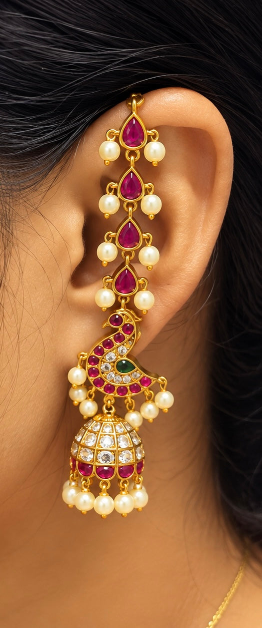 Royal Ruby Peacock Pearl Jhumka Earrings 😍❤️