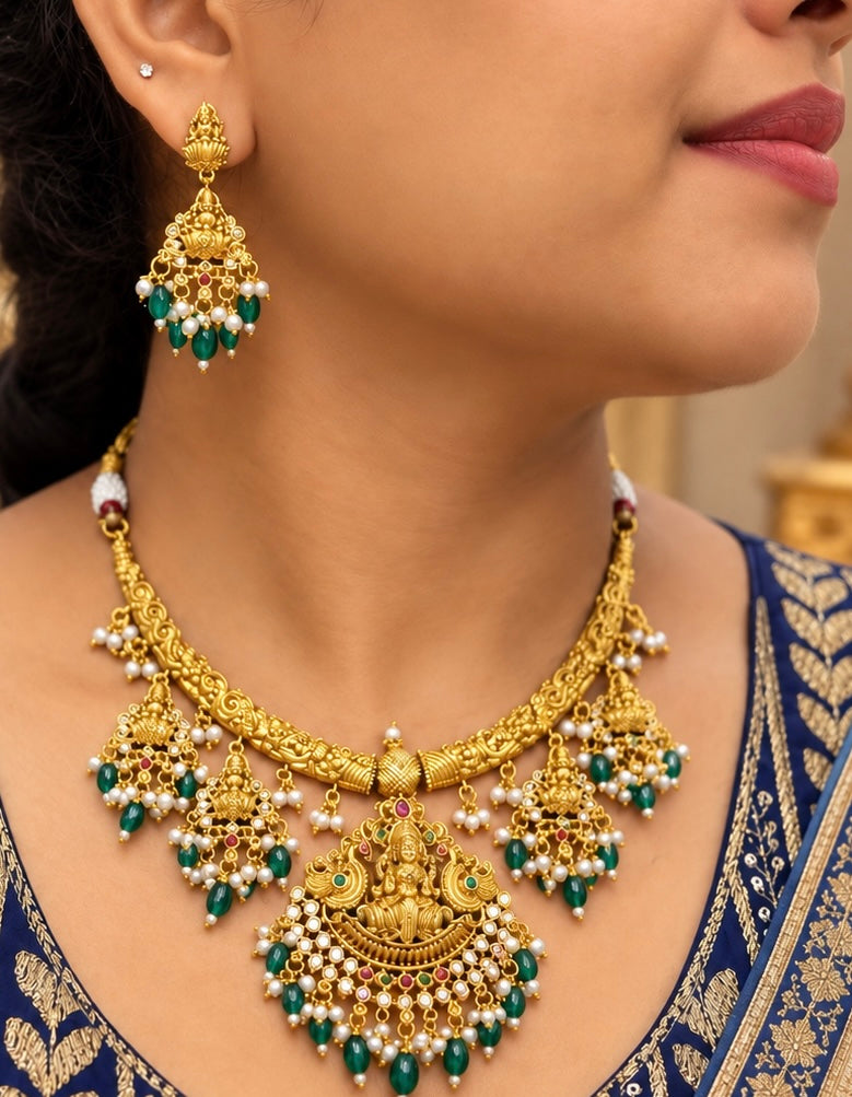 Elegant Temple Lakshmi Necklace & Jhumka Set😇🤩