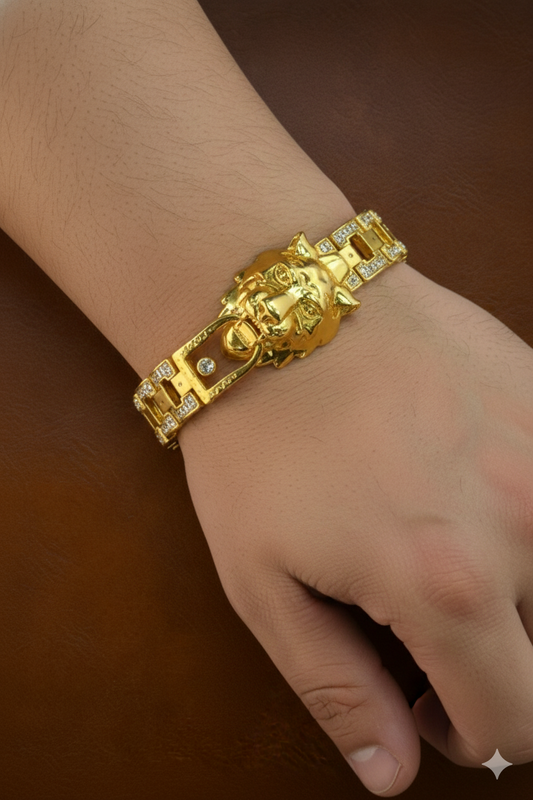 Imperial Lion Head Men’s Gold-Finish Power Bracelet